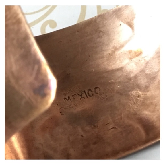 Vintage MEXICO Handcrafted Copper Brass Abalone Cuff Bracelet - Picture 9 of 9